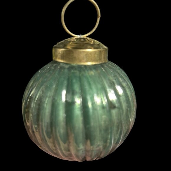 Kugel Style Glass Christmas Ornaments 2.5" Aqua Blue Hobnail Ribbed Lot of 8 - Picture 2 of 7